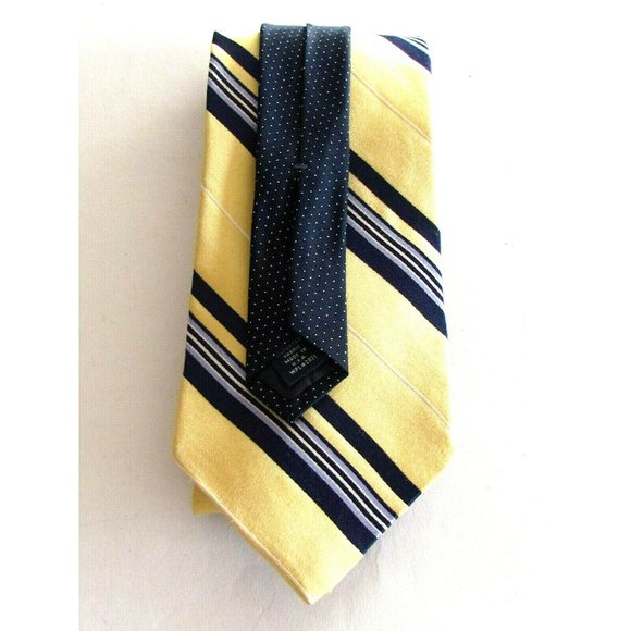 Men's Ties Designer Tommy Hilfiger Yellow Multi Color Striped 100% Silk Tie - Picture 3 of 8